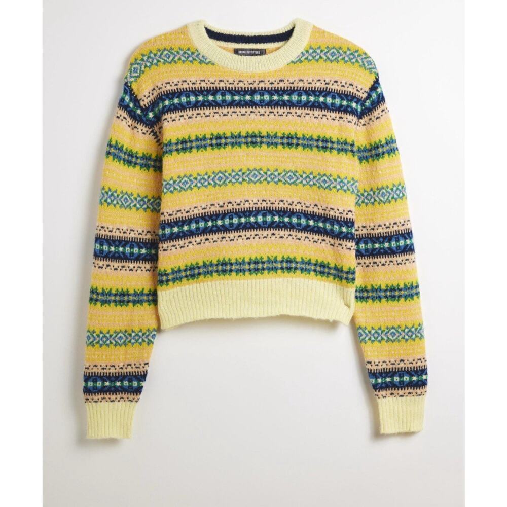 NWT UO Hudson Fair Isle Yellow Crew Neck Sweater S UNISEX / Fisherman Aesthetic